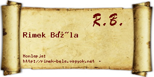 Rimek Béla névjegykártya